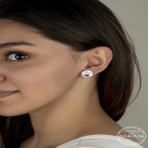 Swarovski Crystal Taşlı Gümüş Çivili Kadın Küpe ürün görseli 1