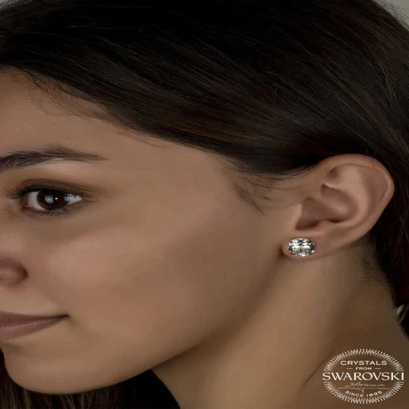 Swarovski Crystal Taşlı Gümüş Çivili Kadın Küpe ürün görseli 1