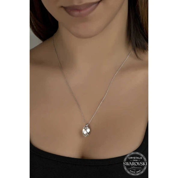 Swarovski Crystal Taşlı Oval Gümüş Kadın Kolye ürün görseli 1