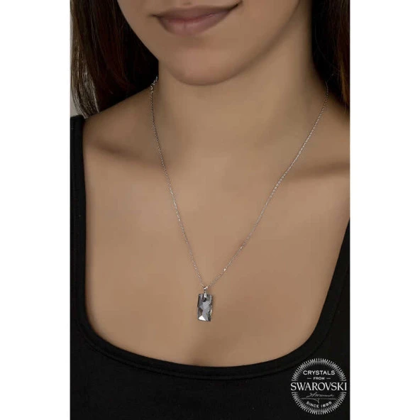 Swarovski Crystal Taşlı Baget Gümüş Kadın Kolye ürün görseli 1