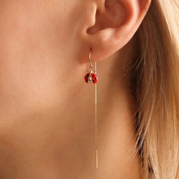 14 Ayar Altın Ladybug Küpe - Resim 6