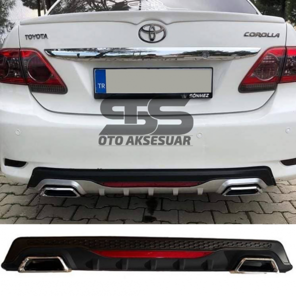 Toyota Corolla 2007-2012 Difüzör Arka Tampon Eki 2 Egzoz Çıkışlı Siyah Reflektörlü ürün görseli 1