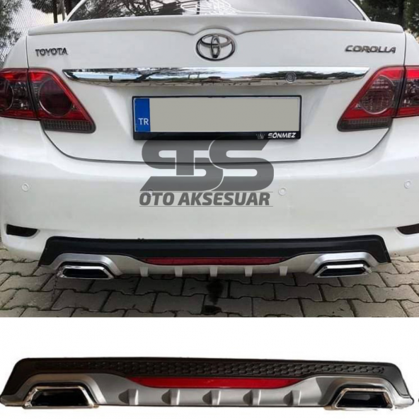 Toyota Corolla 2007-2012 Difüzör Arka Tampon Eki 2 Egzoz Çıkışlı Gri Reflektörlü ürün görseli 1