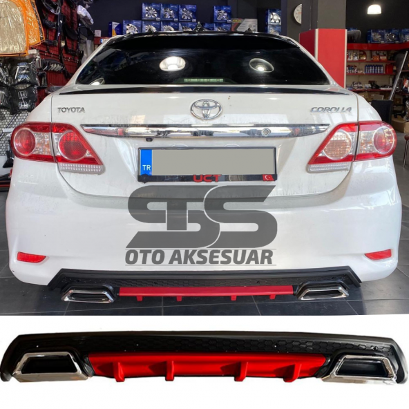Toyota Corolla 2007-2012 Difüzör Arka Tampon Eki 2 Egzoz Çıkışlı Kırmızı Lüx Tip ürün görseli 1