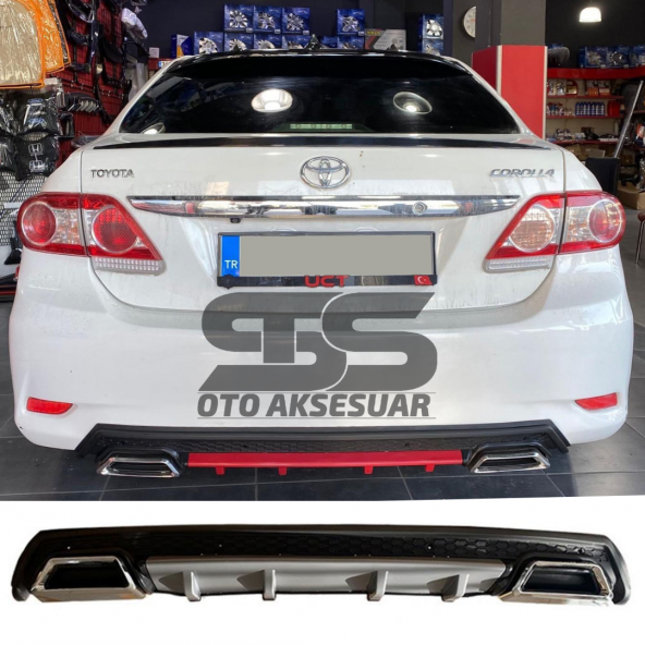 Toyota Corolla 2007-2012 Difüzör Arka Tampon Eki 2 Egzoz Çıkışlı Gri Lüx Tip ürün görseli 1
