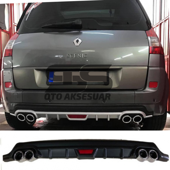 Renault Scenic Difüzör Arka Tampon Eki 4 Egzoz Çıkışlı Siyah Tip ürün görseli 1