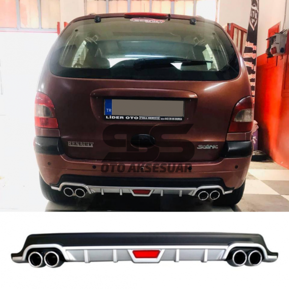 Renault Scenic Difüzör Arka Tampon Eki 4 Egzoz Çıkışlı Gri Tip ürün görseli 1