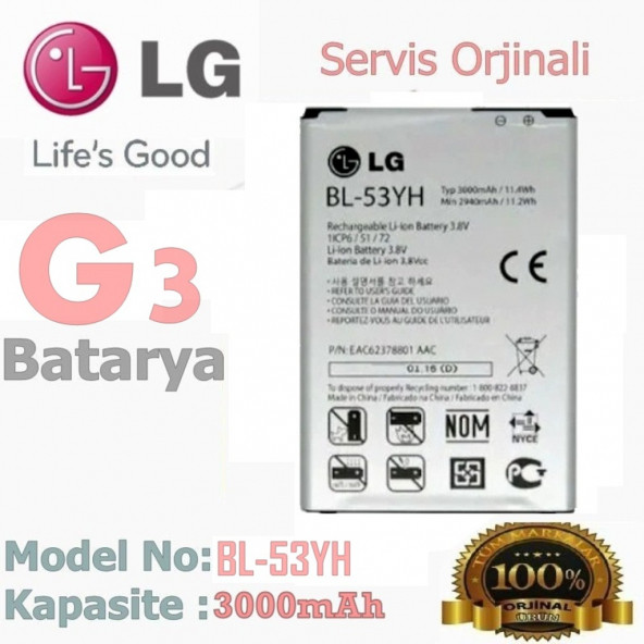 LG G3 Batarya D855 D693 BL-53YH Sytlus Uyumlu Yedek Batarya ürün görseli 1