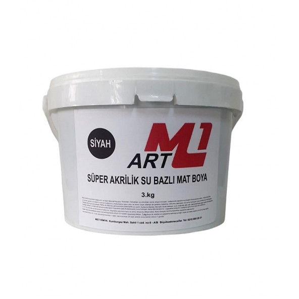 M1 ART Süper Akrilik Su Bazlı Mat  Boya SİYAH  3.kg Ahşap  Tuval  Seramik  Duvar  Taş Hobi Dekor ürün görseli 1