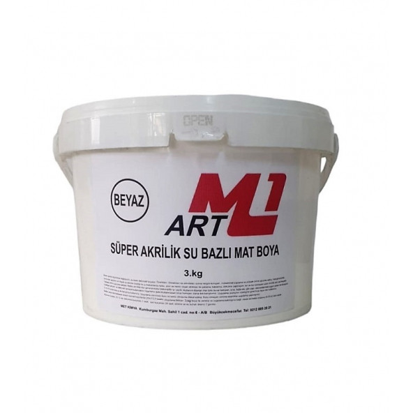 M1 ART Süper Akrilik Su Bazlı Mat  Boya BEYAZ  3.kg Ahşap  Tuval  Seramik  Duvar  Taş Hobi Dekor ürün görseli 1