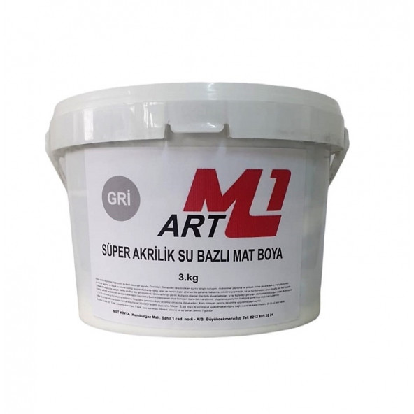 M1 ART Süper Akrilik Su Bazlı Mat  Boya GRİ  3.kg Ahşap  Tuval  Seramik  Duvar  Taş Hobi Dekor ürün görseli 1