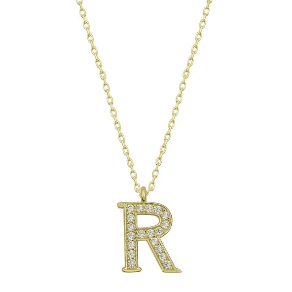 Gümüş Gold R Harfi Kadın Kolye SL4773 ürün görseli 1