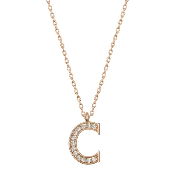 Gümüş Rose C Harfi Kadın Kolye SL4854 - Resim 5