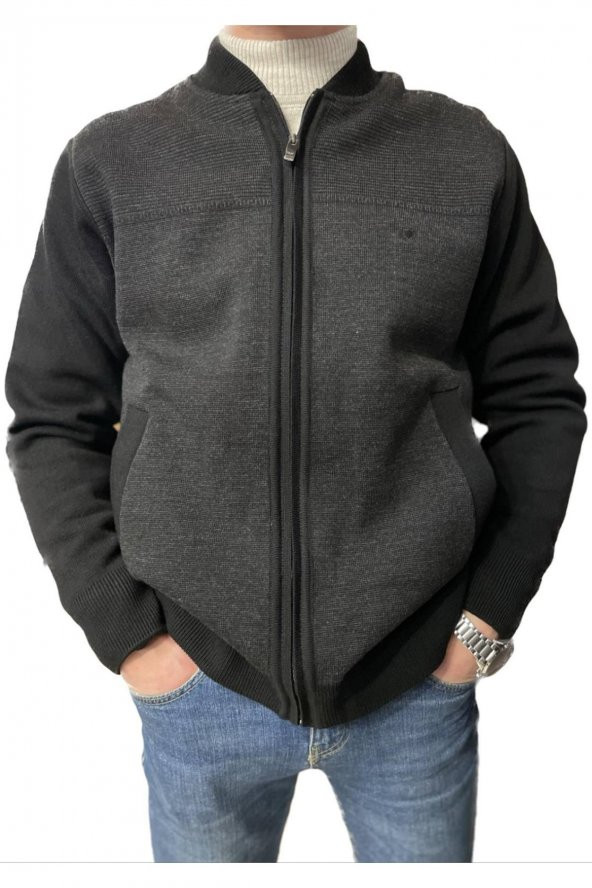 BLUESMODA ASTARLI CEPLİ FERMUARLI ÇELİK ÖRGÜ CEKET HIRKA ürün görseli 1