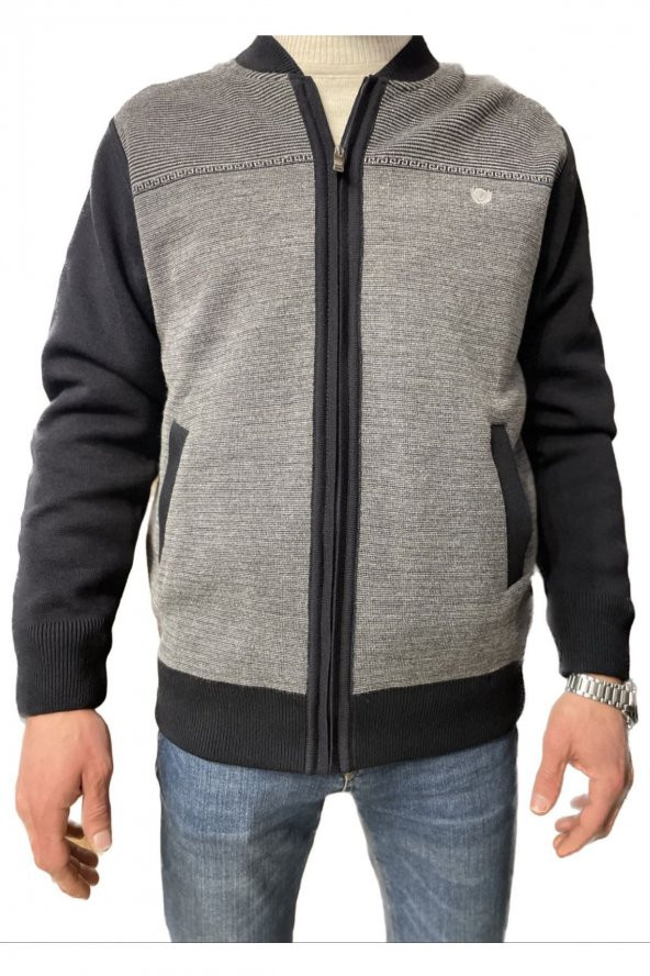 BLUESMODA ASTARLI CEPLİ FERMUARLI ÇELİK ÖRGÜ CEKET HIRKA ürün görseli 1