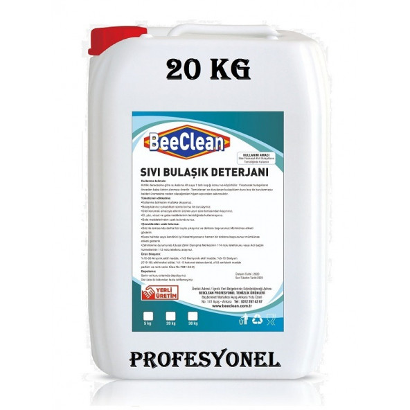 BeeClean 20 Kg Sıvı Bulaşık Deterjanı ESBD 30 20 10 PROFESYONEL Elde Yıkama Deterjan ürün görseli 1