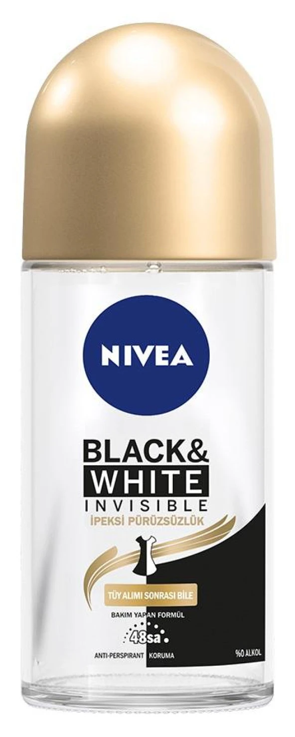 Nivea Black&White Invisible İpeksi Pürüzsüzlük Bayan Roll-On 50 ml ürün görseli 1