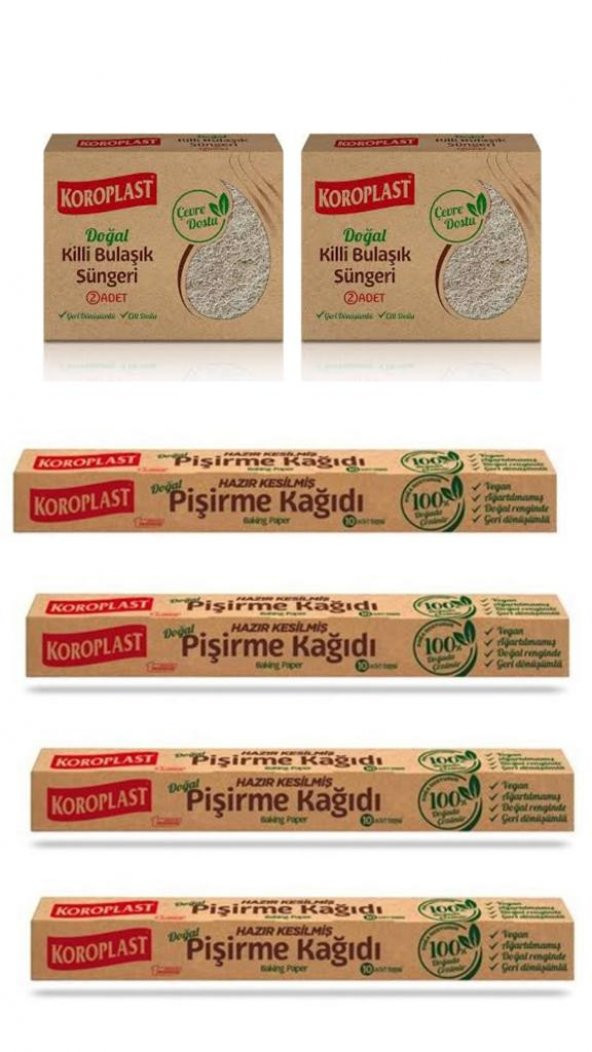 Koroplast doğal pişirme kağıdı 4 adet. Killi bulaşık süngeri 2 adet ürün görseli 1