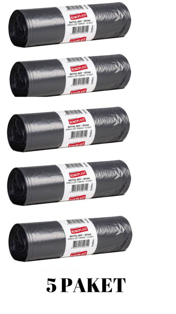 Koroplast Battal boy siyah horeca çöp torbası 10 adet 72x95 cm 5 paket ürün görseli 1