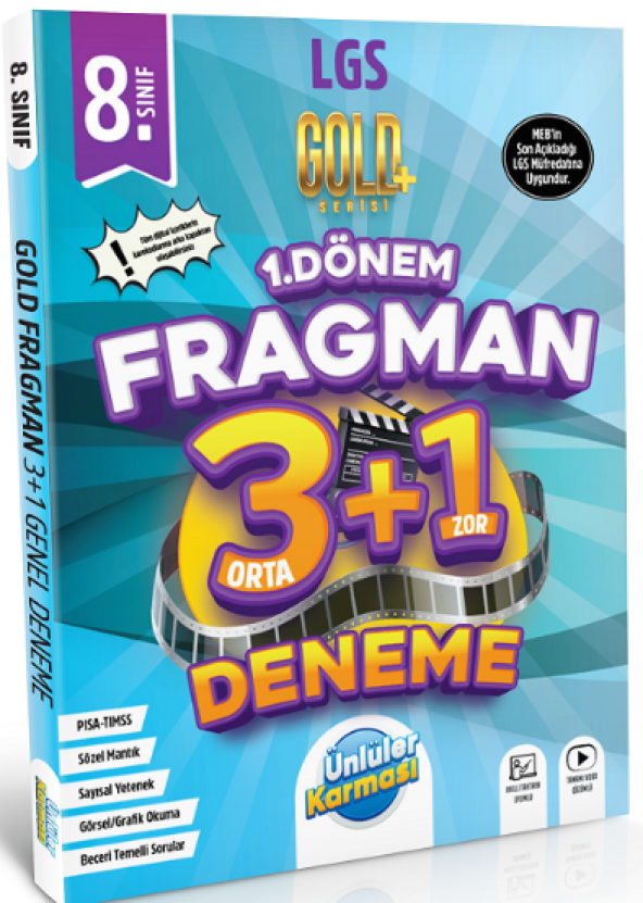 Ünlüler 8. Sınıf LGS Tüm Dersler 1. Dönem Fragman 3+1 Deneme Gold Serisi ürün görseli 1
