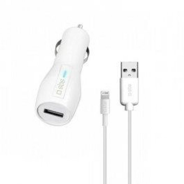 SBS 02483 ARAÇ ŞARJ CİHAZI + LİGHTNİNG APPLE ŞARJ VE VERİ KABLOSU BEYAZ ürün görseli 1