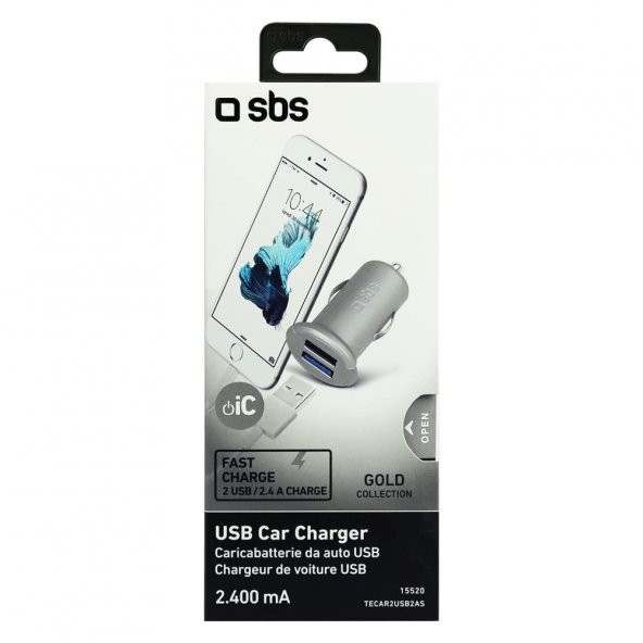 SBS 15520 TECAR2USB2AS 5 W ÇİFT USB ÇIKIŞLI ÇAKMAKLIĞA TAKILAN ARAÇ ŞARJ CİHAZI GRİ ürün görseli 1