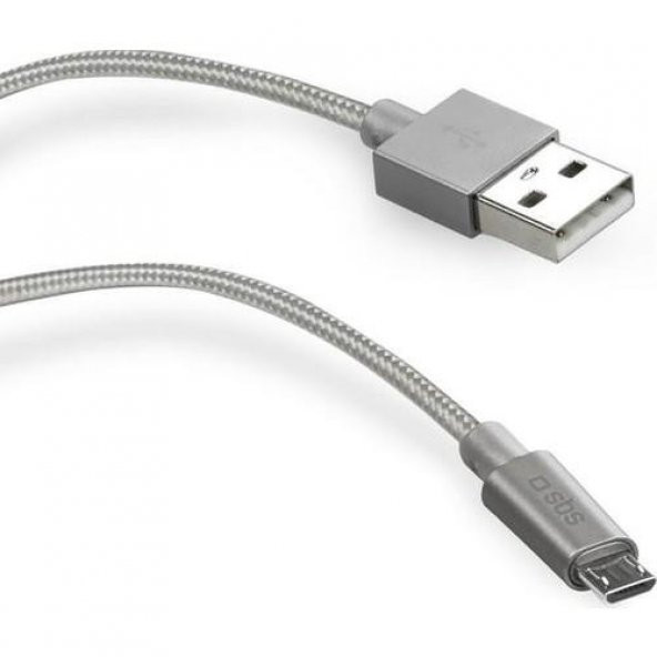 SBS 26304 TECABLEMICROBS MİKRO USB METAL ÖRGÜLÜ VERİ VE ŞARJ KABLOSU 1 MT. GRİ ürün görseli 1