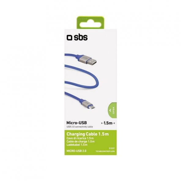 SBS 31537 TECABLEMICROFLUOB FLAT SİLİKON MİCRO USB DATA VE ŞARJ KABLOSU ürün görseli 1