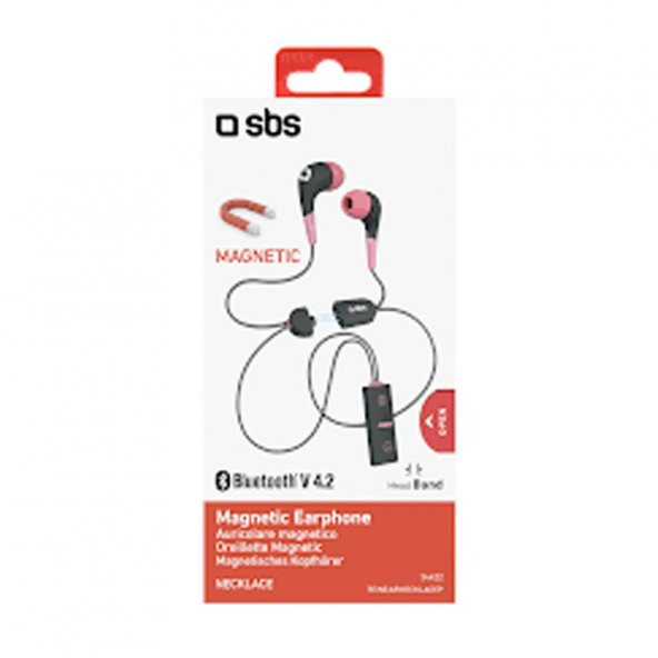 SBS 34422 TEINEARNECKLACEP BLUETOOTH V4.2 + 10 MT. ÖZELLİKLİ MANYATİK MIKNATISLI MİKRAFONLU SPORCU KULAKLIĞI KIRMIZI ürün görseli 1