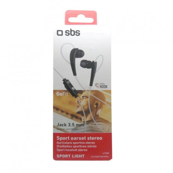 SBS 47200 TESPORINEARKL 3.5 MM JACKLI MİKROFONLU STEREO SPORCU KULAKLIK SİYAH ürün görseli 1