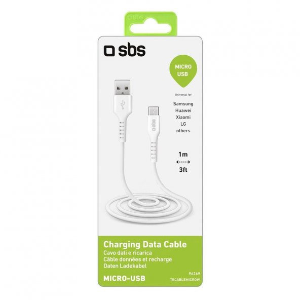 SBS 96249 TECABLEMICROW MİKRO USB ŞARJ VE VERİ KABLOSU 1 MT. BEYAZ ürün görseli 1