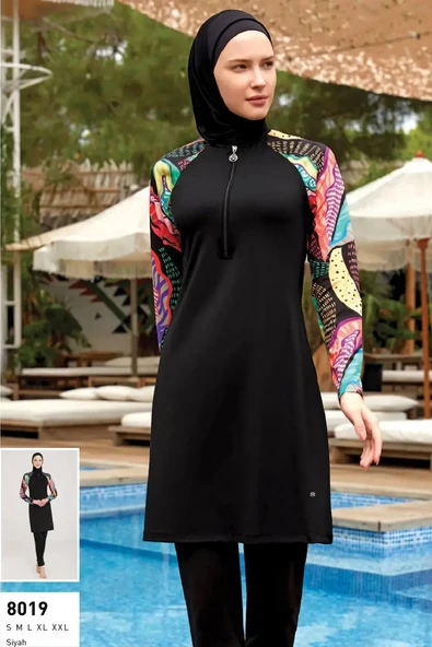Maresiva Kadın Uzun Kollu Likralı Tam Kapalı Tesettür Mayo 8019 Siyah ürün görseli 1