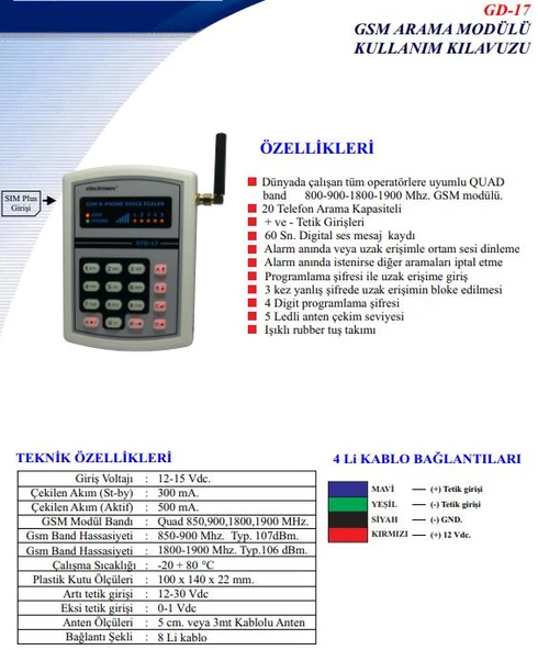 Electrosec GD -17 GSM Arama Modülü - Resim 2