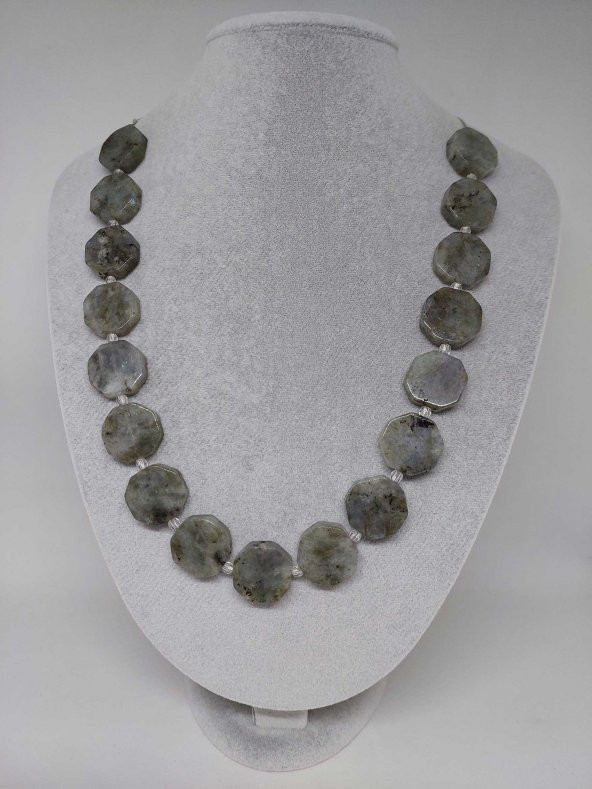 Labradorit Taşı Sekizgen Şekilli Kolye (Klipsli) (35695) ürün görseli 1