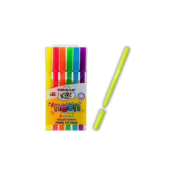 Pensan Keçeli Kalem 6 Renk Neon Kesik Uç Keçeli Kalem ürün görseli 1