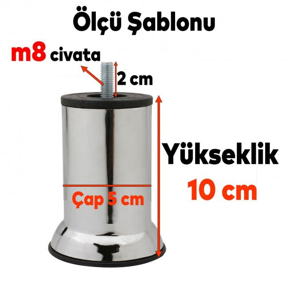 Mobilya Metal Kanepe Puf Baza Koltuk Orta Destek Ayağı M8 Civata Krom Metal Ayak 10 Cm ürün görseli 1