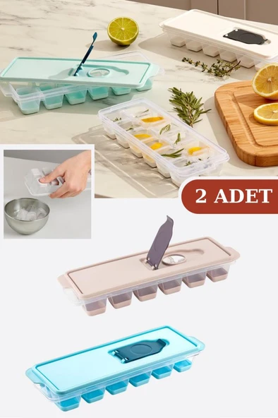 Flosoft Silikon Tabanlı Kapaklı Bas Çıkar Buz Kalıbı, 12 Bölmeli Yapışmaz Buzluk 2 ADET ürün görseli 1