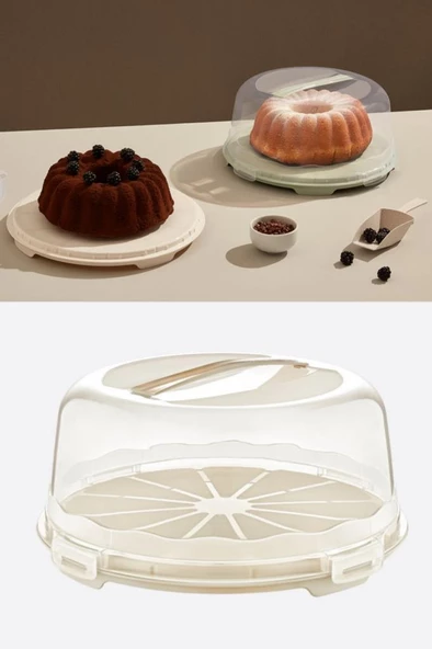 Flosoft Kek Pasta Börek Saklama Kabı, Kilitli Borcam Taşıma Fanusu 34cm Büyük Boy ürün görseli 1