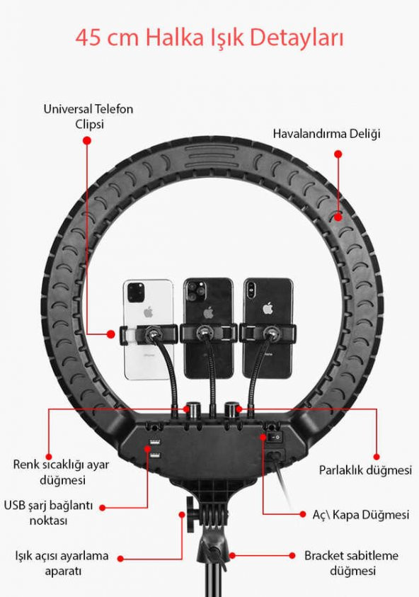 Zore RL-18 Işıklı Telefon Tutucu Ring Light - Resim 2