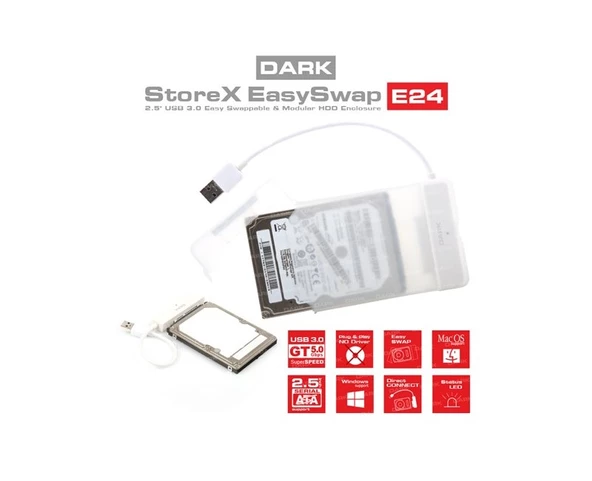 Dark DK-AC-DSE24U3 USB 3.0 2.5'' Plastik Disk Kutu ürün görseli 1