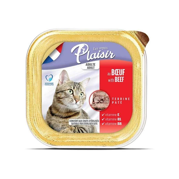Plaisir Pate Ezme Biftekli Kısırlaştırılmış Kedi Konservesi 100gr ürün görseli 1
