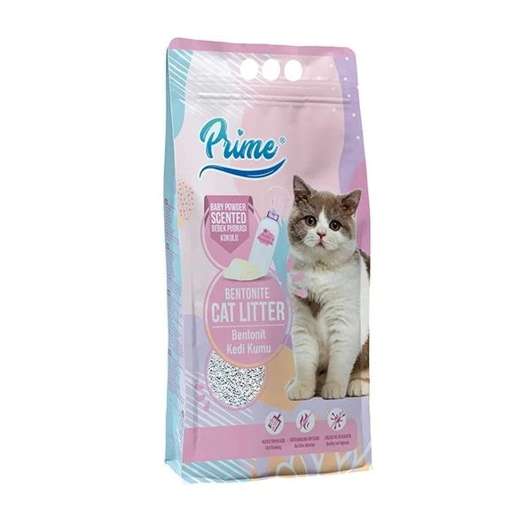Prime Bentonit Bebek Pudralı Kokulu Topaklaşan KALIN Kedi Kumu 5 Lt ürün görseli 1