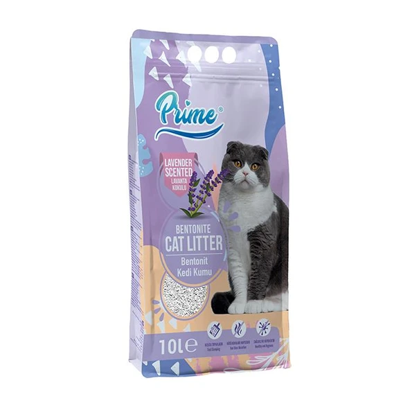 Prime Bentonit Lavanta Kokulu Topaklaşan İNCE Kedi Kumu 10 Lt ürün görseli 1