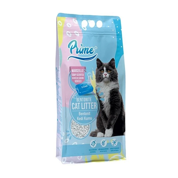 Prime Bentonit Marsilya Sabunu Kokulu Topaklaşan KALIN Kedi Kumu 5 Lt ürün görseli 1