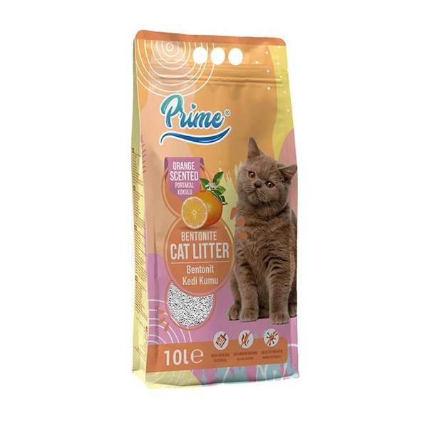 Prime Bentonit Portakal Kokulu Topaklaşan İNCE Kedi Kumu 10 Lt ürün görseli 1