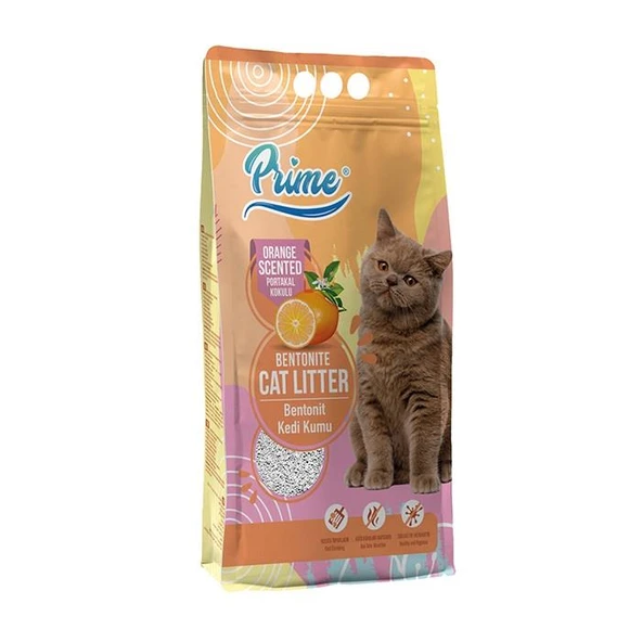 Prime Bentonit Portakal Kokulu Topaklaşan İNCE Kedi Kumu 5 Lt ürün görseli 1