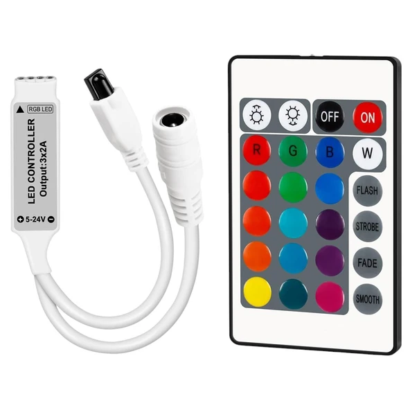 POWERMASTER MİNİ 24 TUŞLU 5-12-24 VOLT 3X2 AMPER KUMANDALI LED RGB KONTROL CİHAZI ürün görseli 1