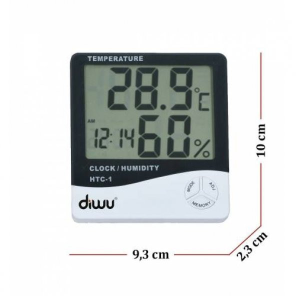 Diwu HTC-1 Saatli Nem Ölçer ve Termometre - Resim 5