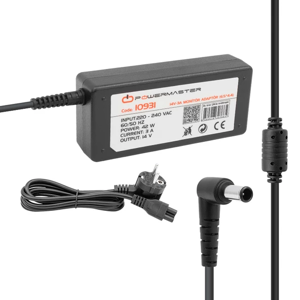 Powermaster 14 Volt 3 Amper 6.5 4.4 Uçlu Masaüstü Samsung Monitör Adaptörü Kısa Devre Korumalı 14V-3A ürün görseli 1