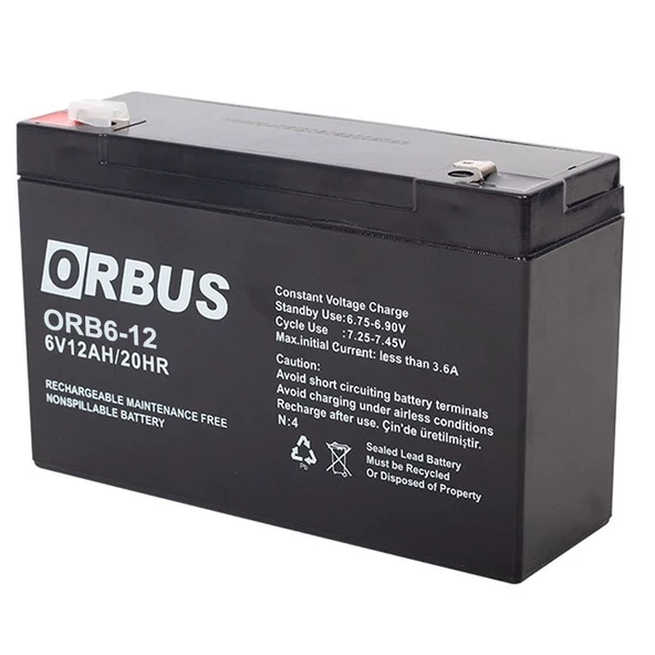 Ayt Orbus 6 Volt 12 Amper Kuru Akü ORB6-12 150x50x94 Mm ürün görseli 1